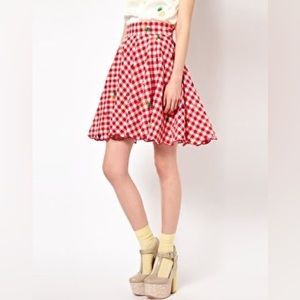 🍍 Nishe Gingham Embroidered Fruit Full A-line Circle Skirt Retro Vintage Picnic